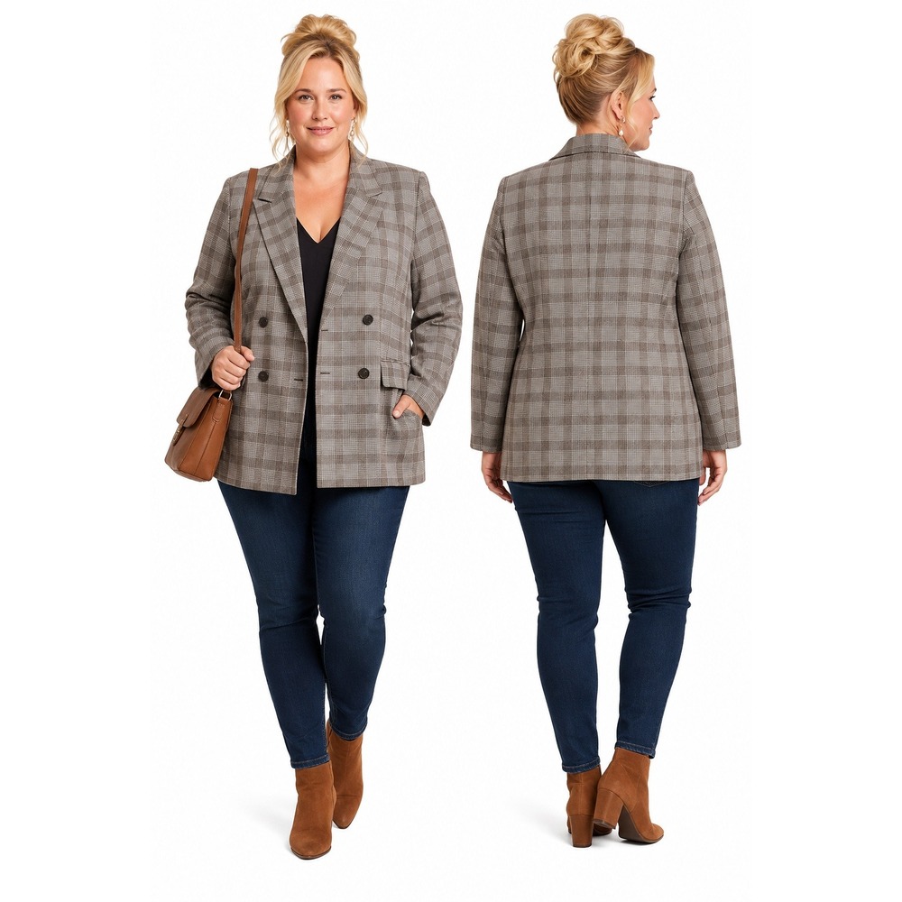 Women's Double-Breasted Plaid Blazer A New Day Brown XXL New With‎ Tags